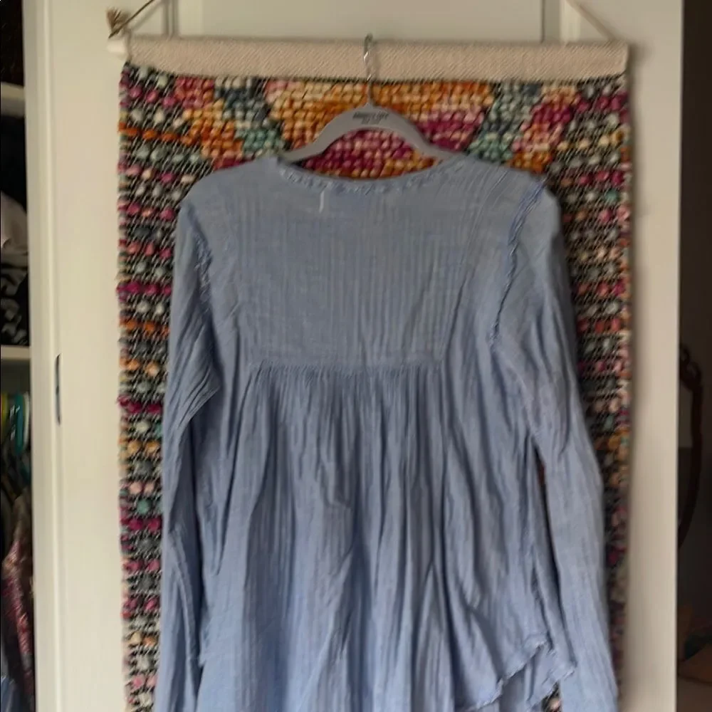We The Free Blue Ruffled Buttoned Blouse - Picture 7 of 7